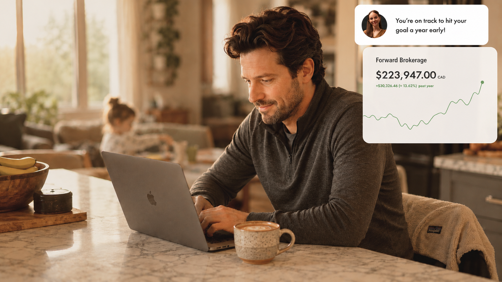 A Forward client at home, with her portfolio on track to hit her goals.